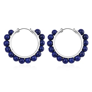 Lapis Lazuli 35 ctw Hoop Earrings in Silvertone