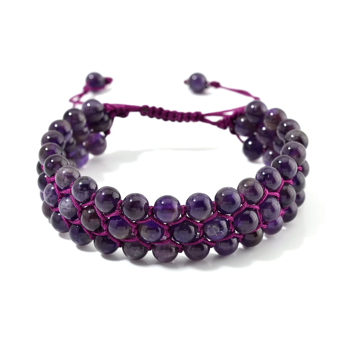 African Amethyst Beaded 140 ctw Three- Row Bracelet (6-9In) image number 0