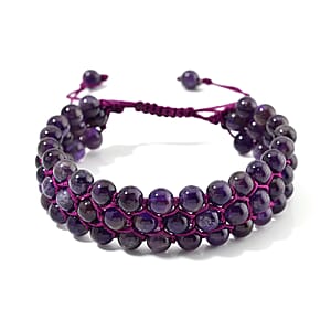 African Amethyst Beaded 140 ctw Three- Row Bracelet (6-9In)