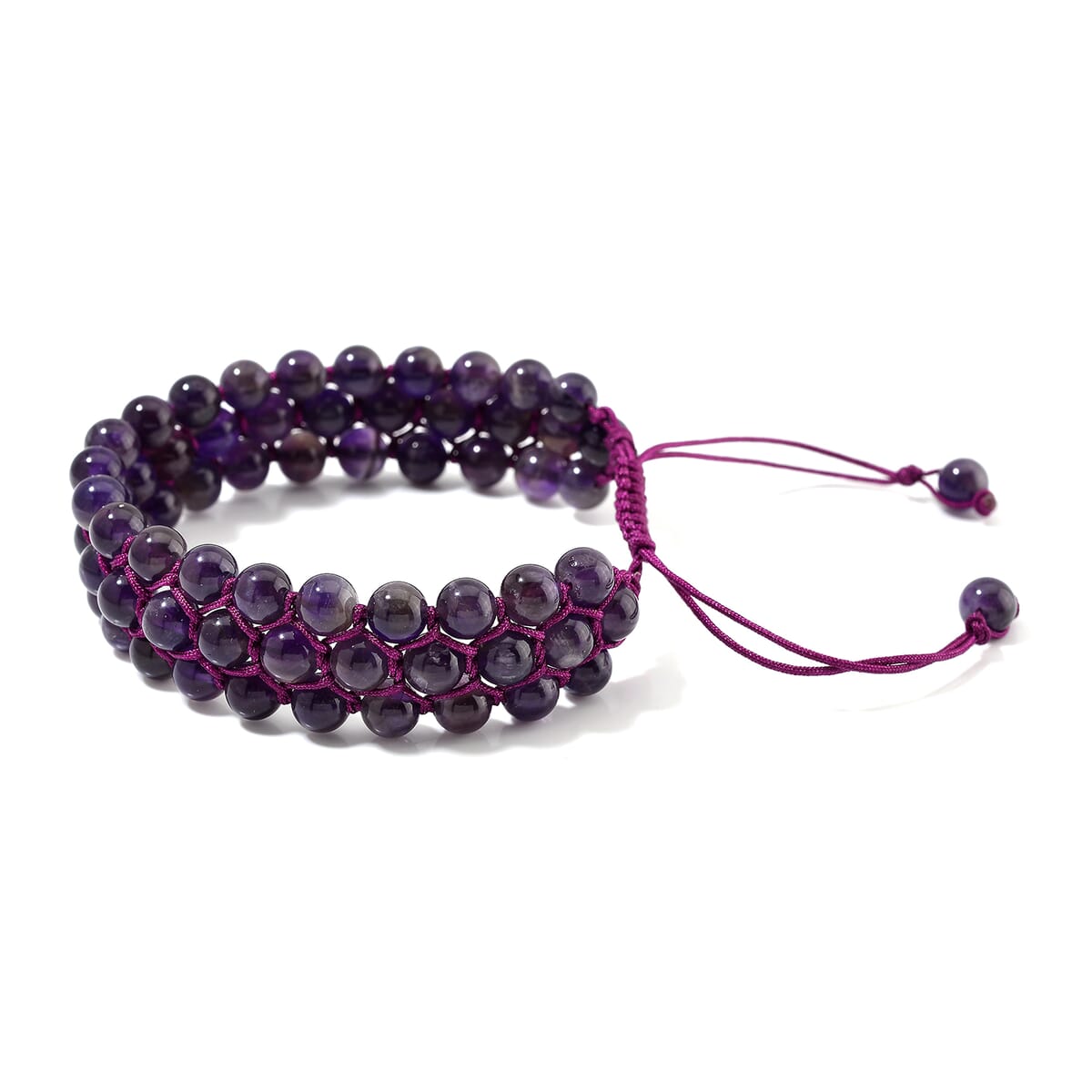 African Amethyst Beaded 140 ctw Three- Row Bracelet (6-9In) image number 2