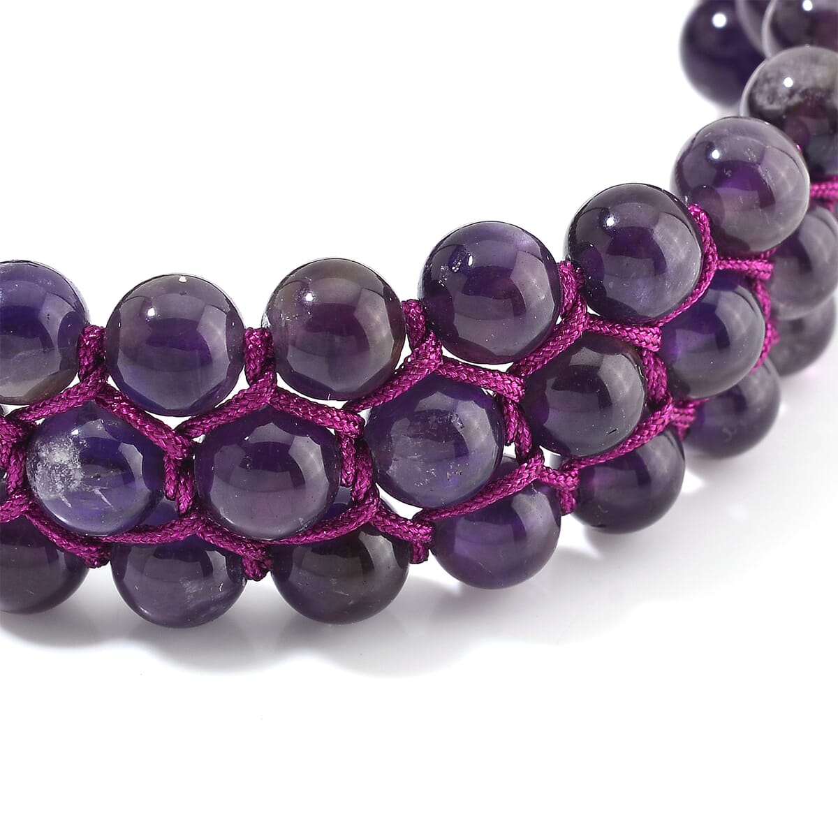 African Amethyst Beaded 140 ctw Three- Row Bracelet (6-9In) image number 4