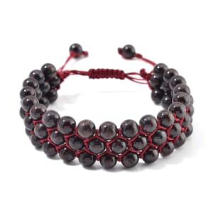 Mozambique Garnet Beaded 140 ctw Three- Row Bracelet (6-9In)