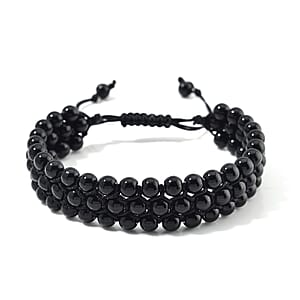 Black Obsidian Beaded 140 ctw Three- Row Bracelet (6-9In)