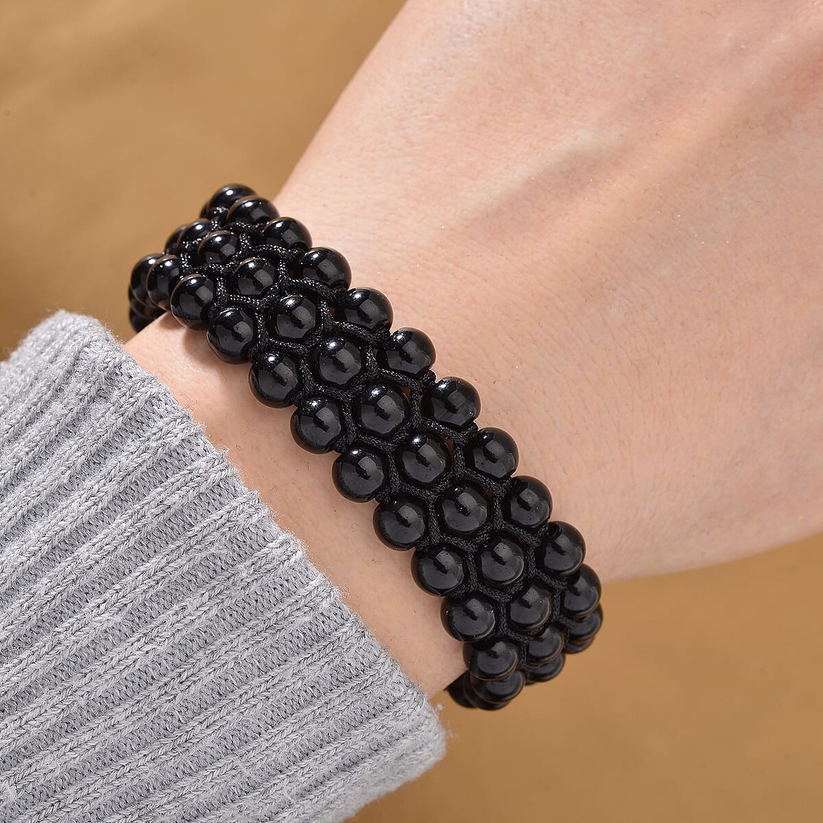 Black Obsidian Beaded 140 ctw Three- Row Bracelet (6-9In) image number 1
