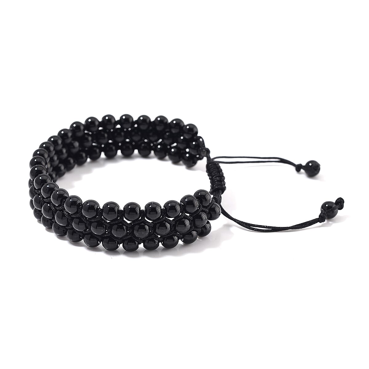 Black Obsidian Beaded 140 ctw Three- Row Bracelet (6-9In) image number 2