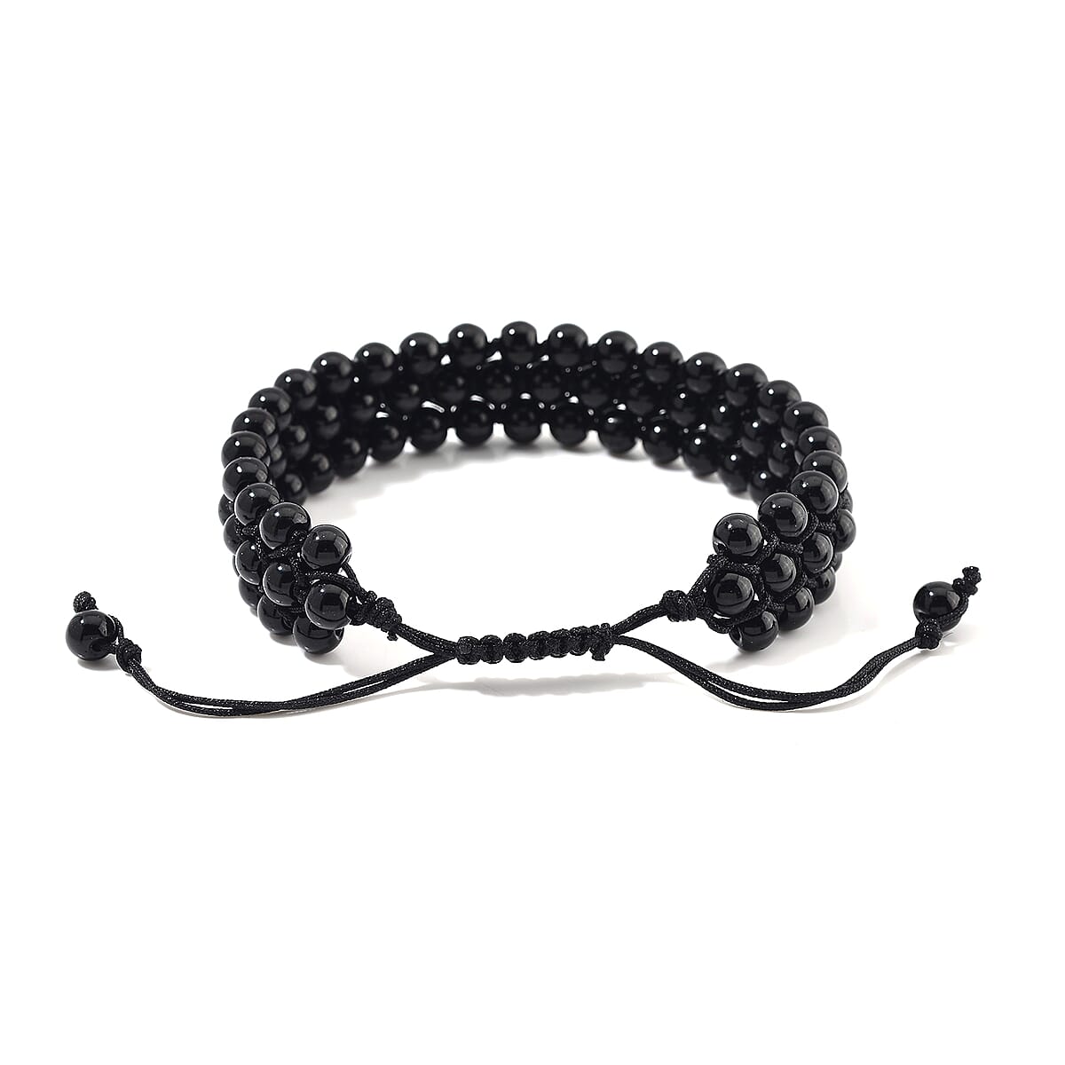 Black Obsidian Beaded 140 ctw Three- Row Bracelet (6-9In) image number 3