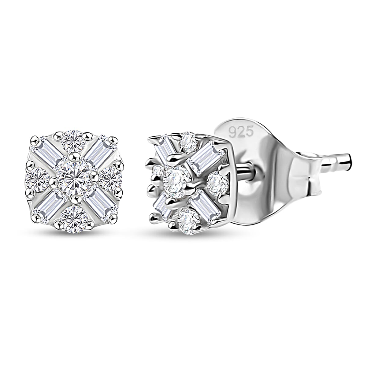 D'Joy Diamond 0.25 ctw Floral Stud Earrings in Rhodium Over Sterling Silver image number 0