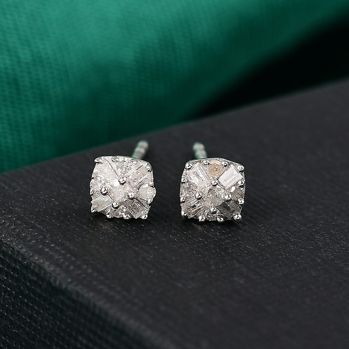 D'Joy Diamond 0.25 ctw Floral Stud Earrings in Rhodium Over Sterling Silver image number 1