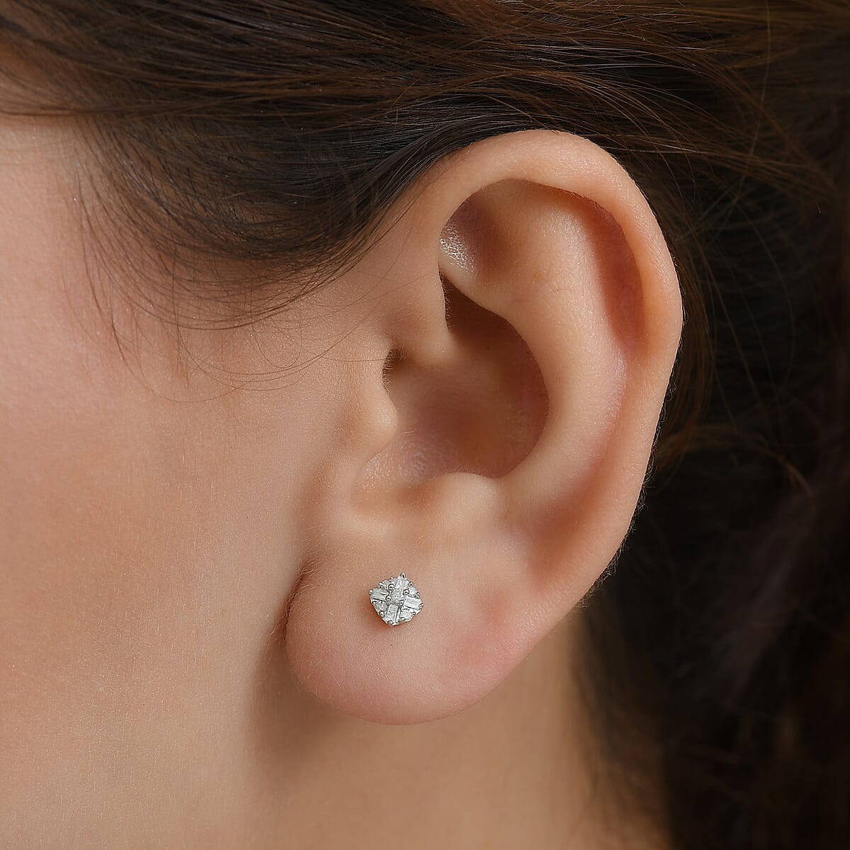 D'Joy Diamond 0.25 ctw Floral Stud Earrings in Rhodium Over Sterling Silver image number 2