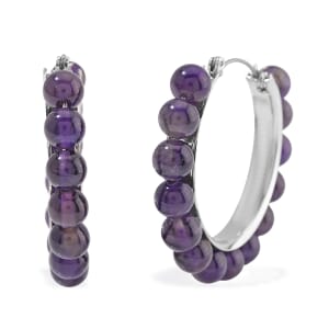 African Amethyst 35 ctw Hoop Earrings in Silvertone