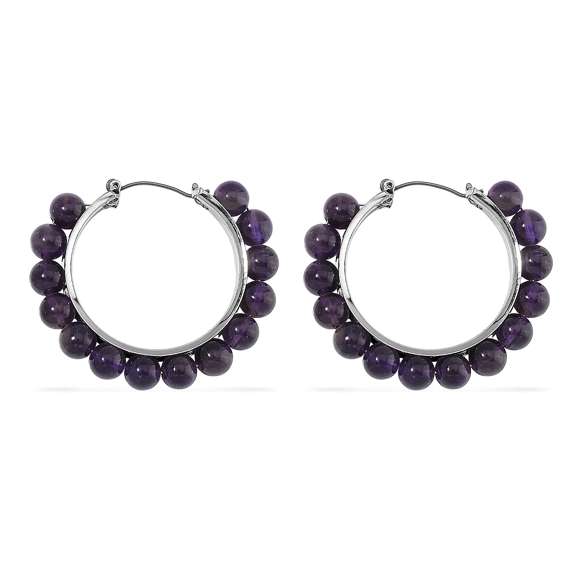 African Amethyst 35 ctw Hoop Earrings in Silvertone image number 3