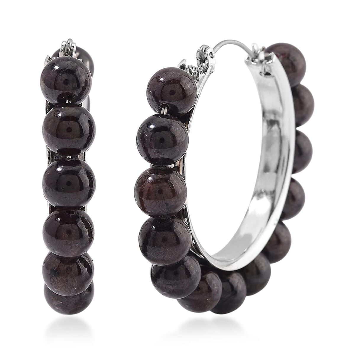 Mozambique Garnet 35 ctw Hoop Earrings in Silvertone image number 0