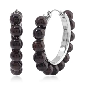 Mozambique Garnet 35 ctw Hoop Earrings in Silvertone