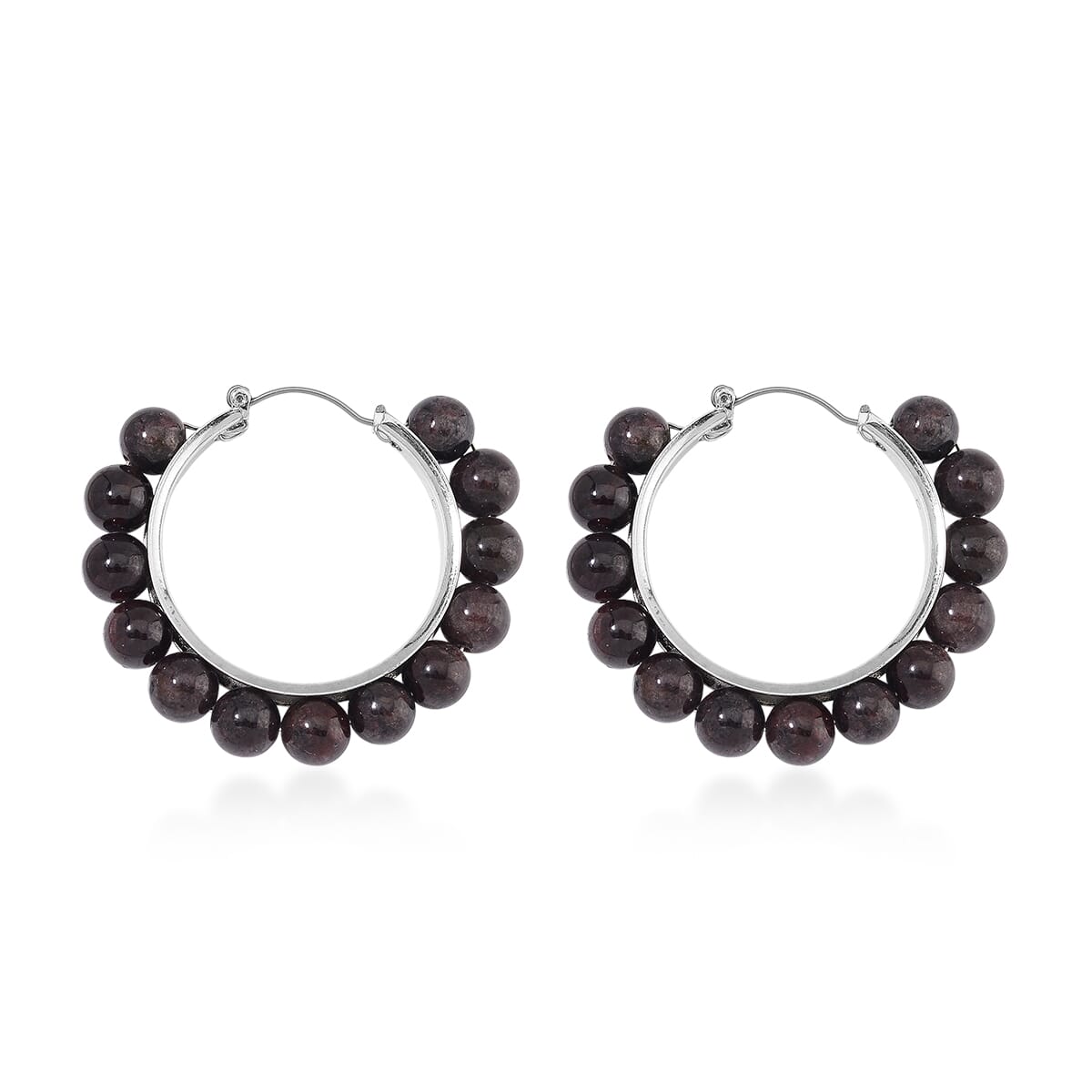 Mozambique Garnet 35 ctw Hoop Earrings in Silvertone image number 3