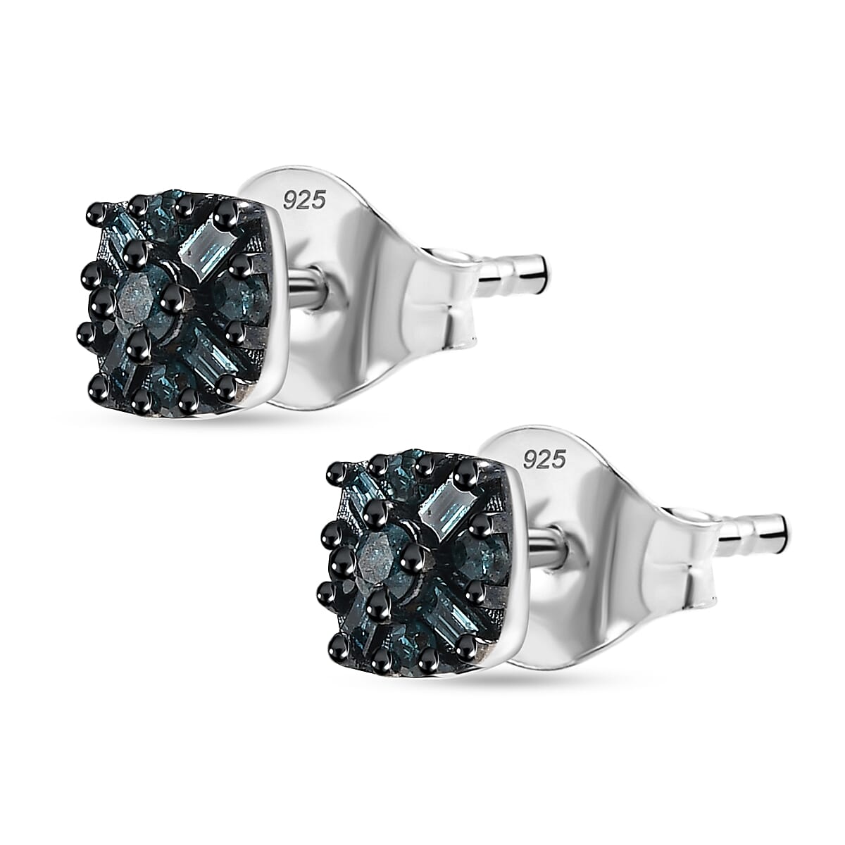D'Joy Blue Diamond 0.25 ctw Floral Stud Earrings in Rhodium Over Sterling Silver image number 3