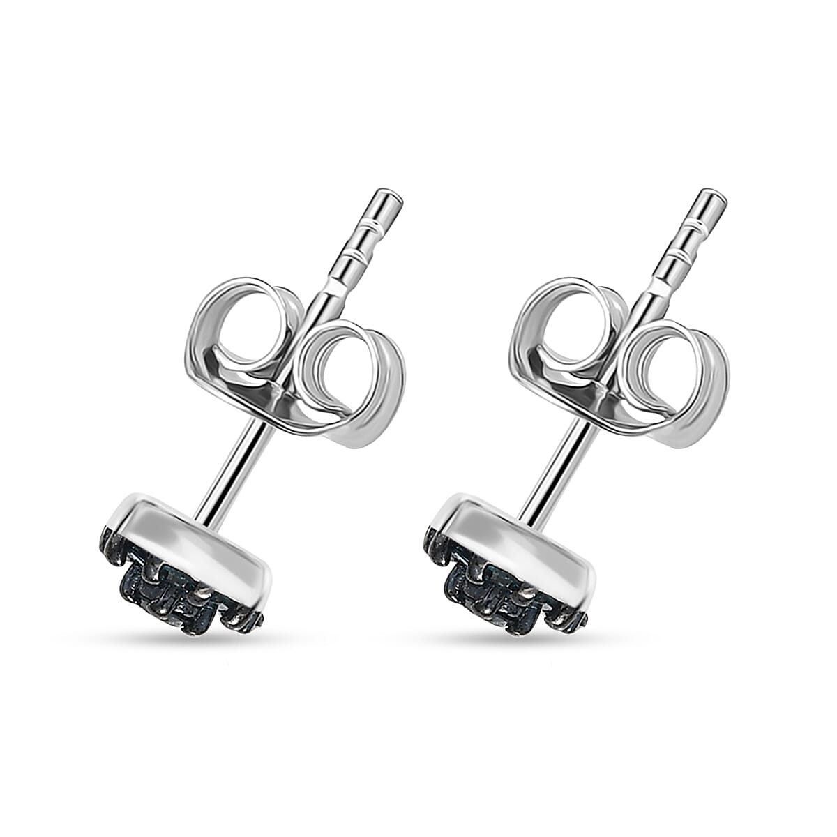 D'Joy Blue Diamond 0.25 ctw Floral Stud Earrings in Rhodium Over Sterling Silver image number 4