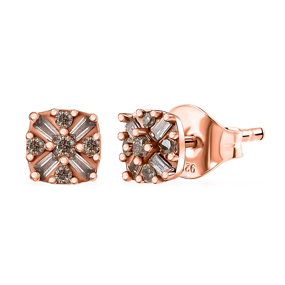 D'Joy Natural Champagne Diamond 0.25 ctw Floral Stud Earrings in 18K Vermeil Rose Gold Over Sterling Silver image number 0