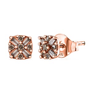 D'Joy Natural Champagne Diamond 0.25 ctw Earrings in 18K Vermeil Rose Gold Over Sterling Silver