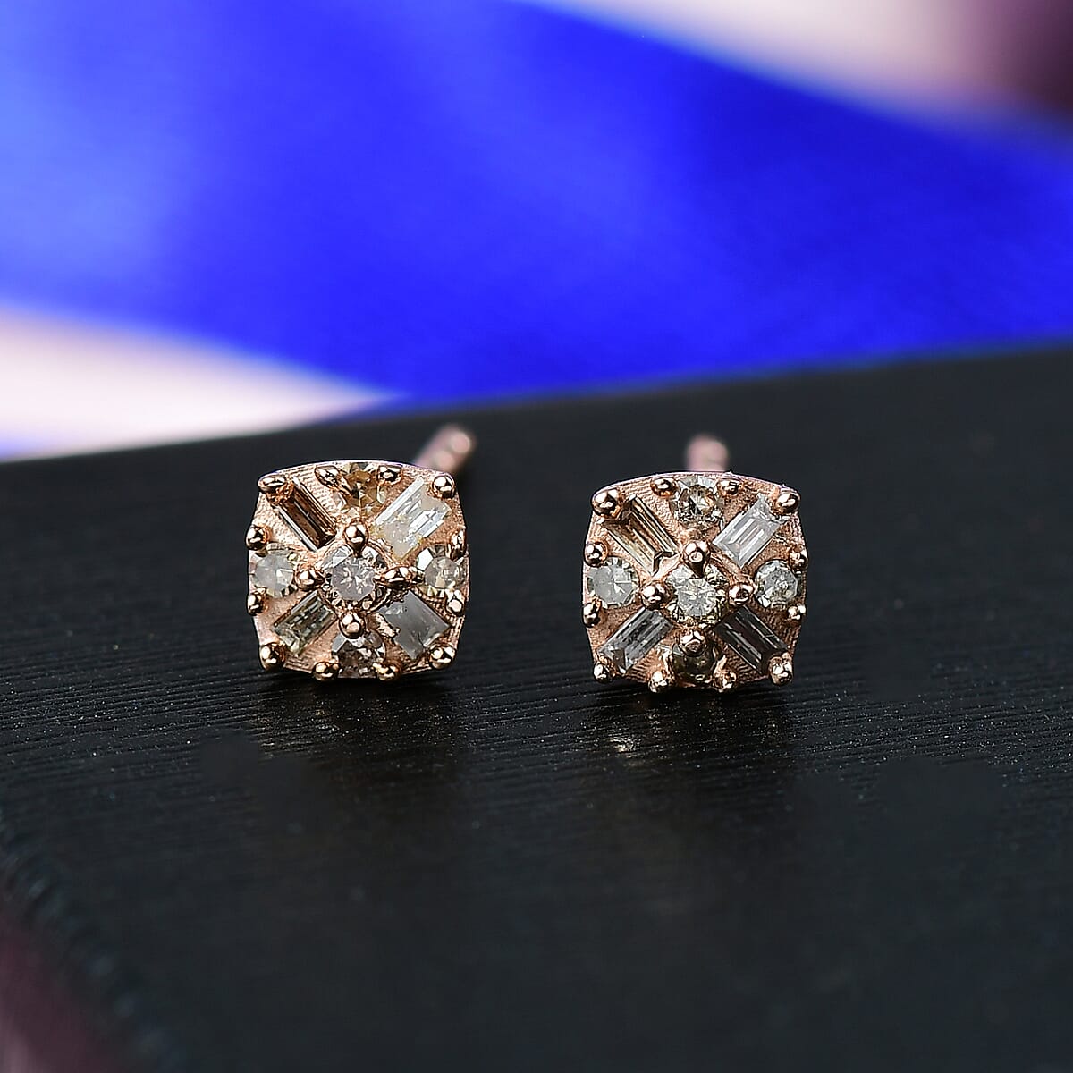 D'Joy Natural Champagne Diamond 0.25 ctw Floral Stud Earrings in 18K Vermeil Rose Gold Over Sterling Silver image number 1