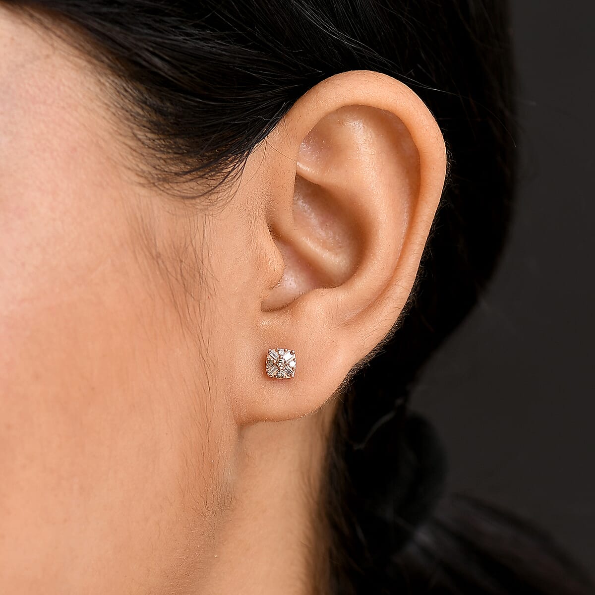 D'Joy Natural Champagne Diamond 0.25 ctw Floral Stud Earrings in 18K Vermeil Rose Gold Over Sterling Silver image number 2