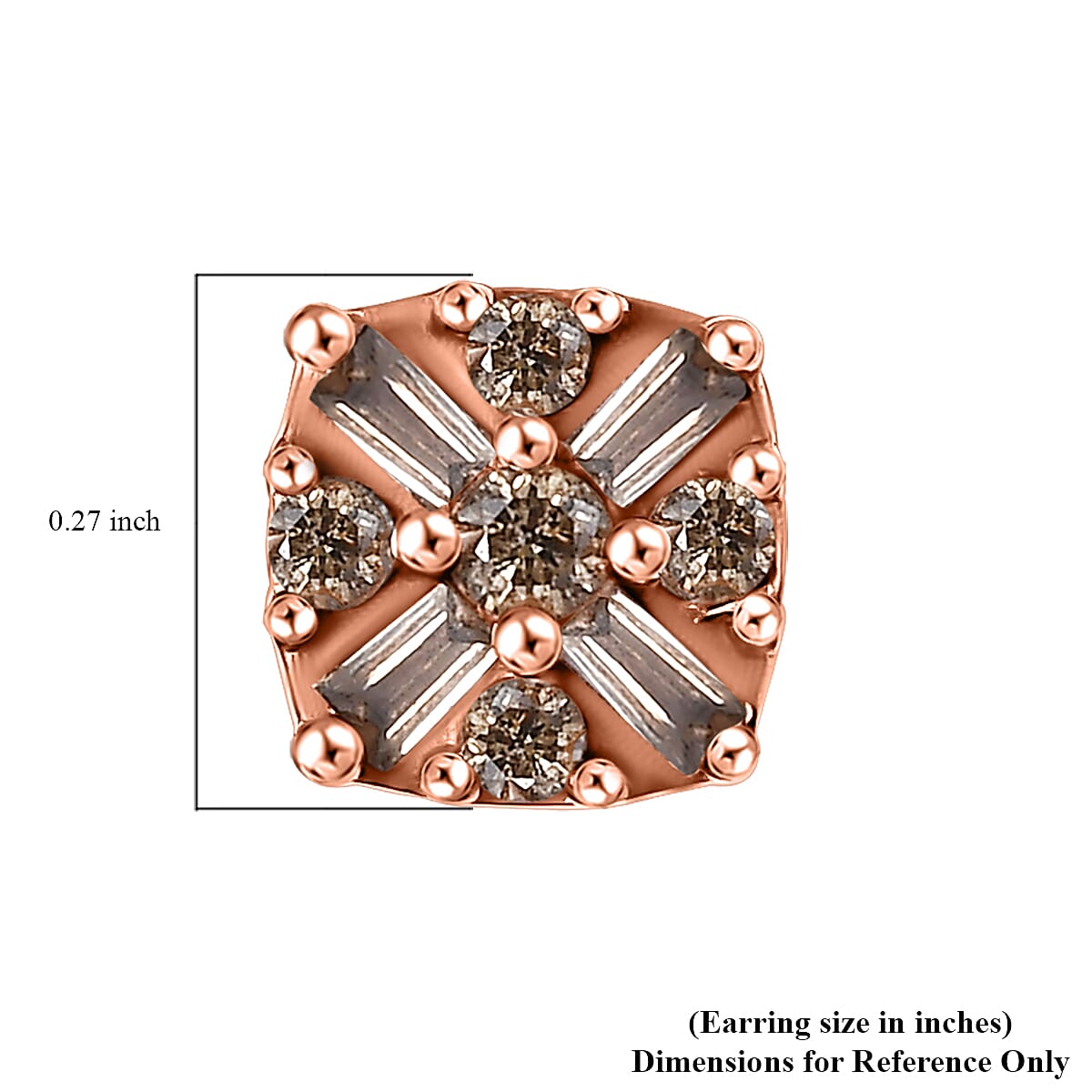 D'Joy Natural Champagne Diamond 0.25 ctw Floral Stud Earrings in 18K Vermeil Rose Gold Over Sterling Silver image number 4