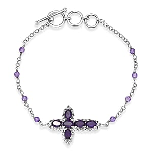 EverTrue African Amethyst 4.40 ctw Cross Bracelet in Platinum Bond (6.50-8.0In)