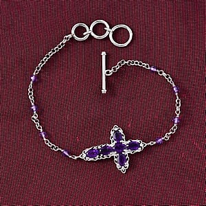 EverTrue African Amethyst 4.40 ctw Cross Bracelet in Platinum Bond (6.50-8.0In)