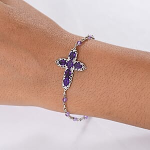 EverTrue African Amethyst 4.40 ctw Cross Bracelet in Platinum Bond (6.50-8.0In)