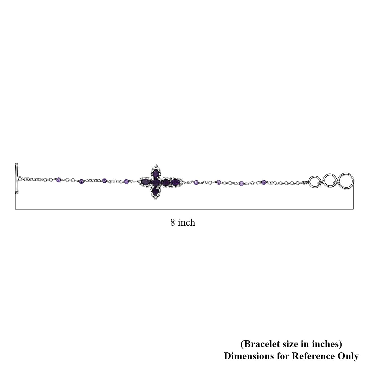 EverTrue African Amethyst 4.40 ctw Cross Bracelet in Platinum Bond (6.50-8.0In) image number 4