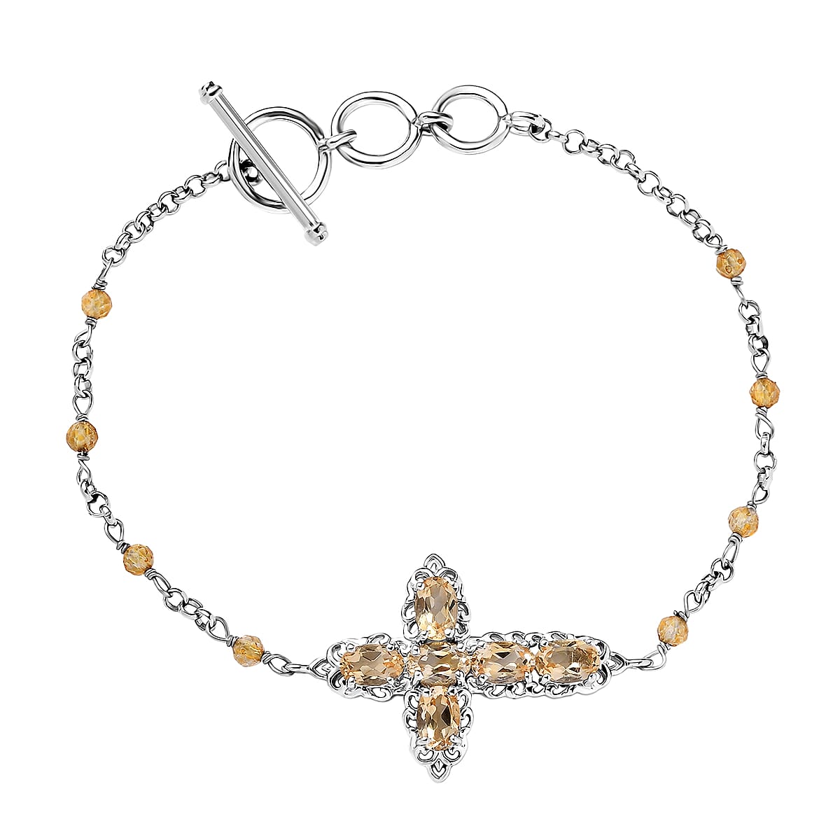 EverTrue Brazilian Citrine 4.50 ctw Cross Bracelet in Platinum Bond (6.50-8.0In) image number 0