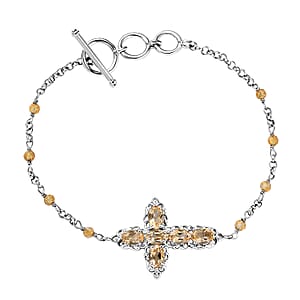 EverTrue Brazilian Citrine 4.50 ctw Cross Bracelet in Platinum Bond (6.50-8.0In)