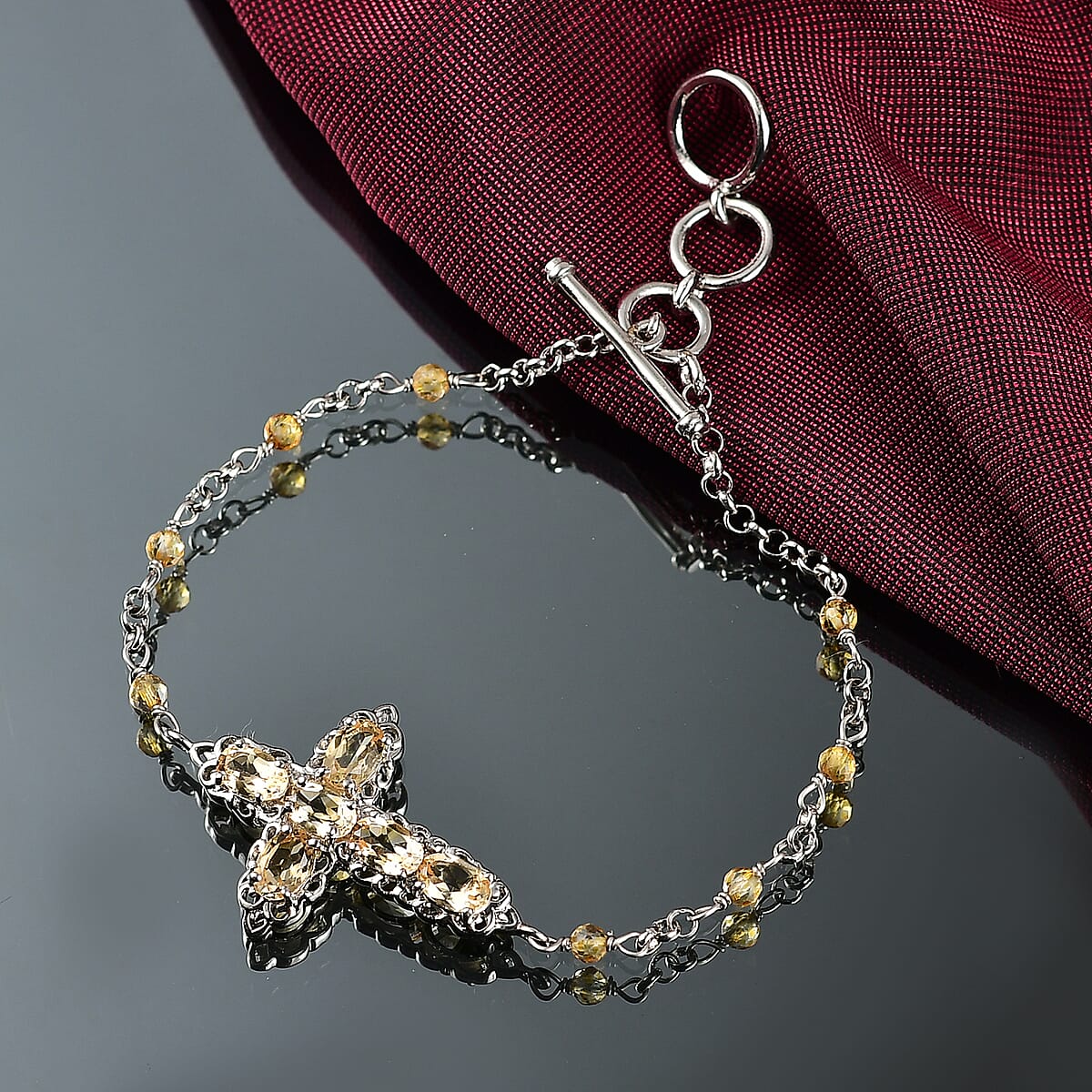 EverTrue Brazilian Citrine 4.50 ctw Cross Bracelet in Platinum Bond (6.50-8.0In) image number 1