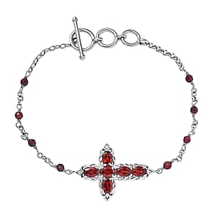 EverTrue Mozambique Garnet 5.00 ctw Cross Bracelet in Platinum Bond (6.50-8.0In)