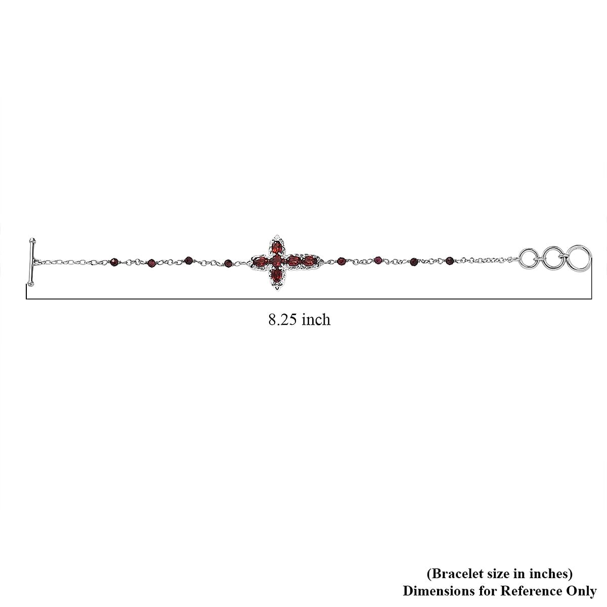 EverTrue Mozambique Garnet 5.00 ctw Cross Bracelet in Platinum Bond (6.50-8.0In) image number 4