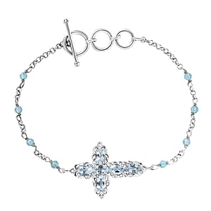EverTrue Sky Blue Topaz 4.30 ctw Cross Bracelet in Platinum Bond (6.50-8.0In)
