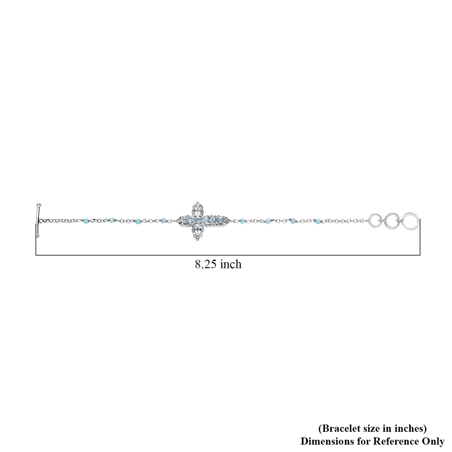 EverTrue Sky Blue Topaz 4.30 ctw Cross Bracelet in Platinum Bond (6.50-8.0In)