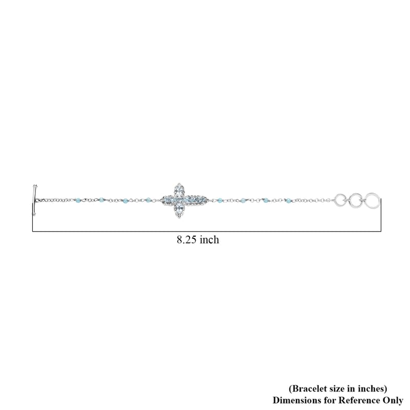 EverTrue Sky Blue Topaz 4.30 ctw Cross Bracelet in Platinum Bond (6.50-8.0In)