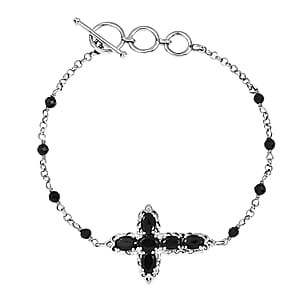 EverTrue Thai Black Spinel 5.40 ctw Toggle Clasp Bracelet in Platinum Bond (6.50-8.0In)