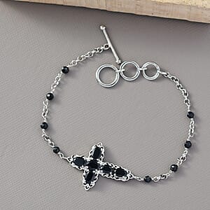 EverTrue Thai Black Spinel 5.40 ctw Toggle Clasp Bracelet in Platinum Bond (6.50-8.0In)