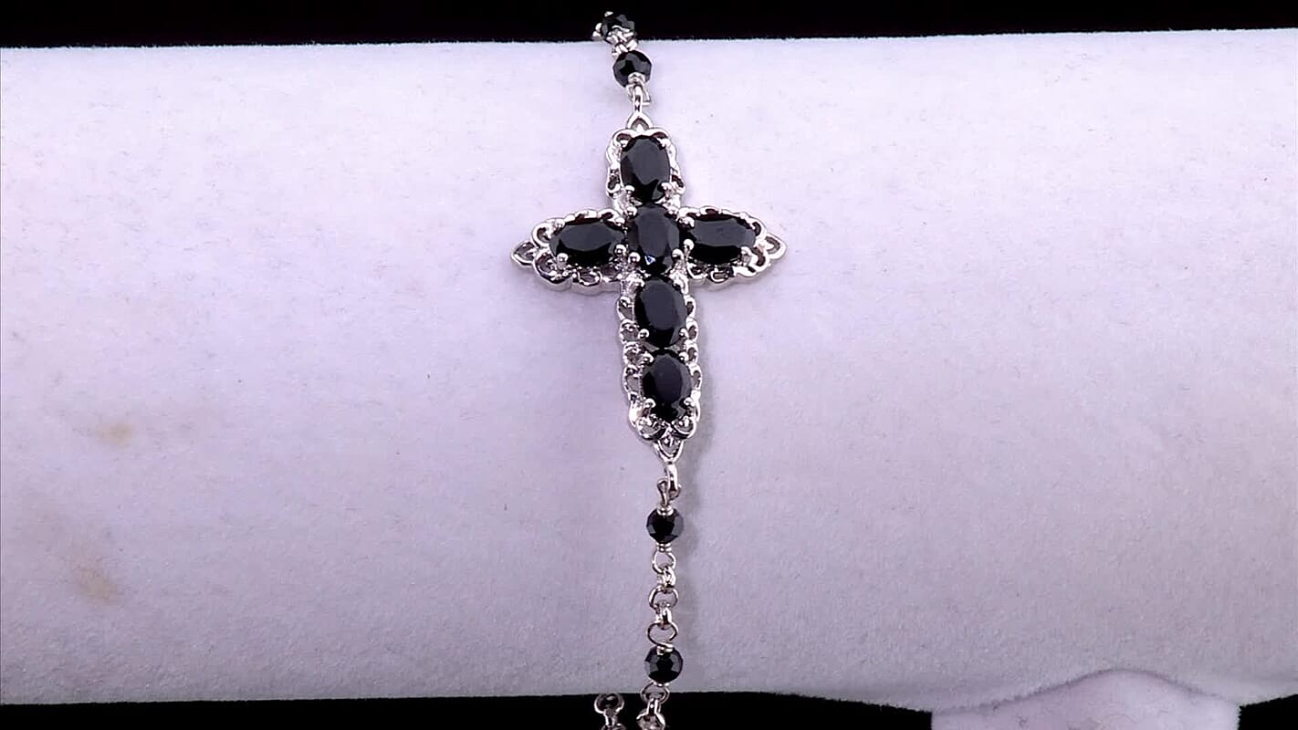 EverTrue Thai Black Spinel 5.40 ctw Toggle Clasp Bracelet in Platinum Bond (6.50-8.0In)