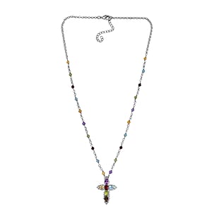 EverTrue Multi Gemstone 8.25 ctw Cross Necklace in Platinum Bond 18 Inches
