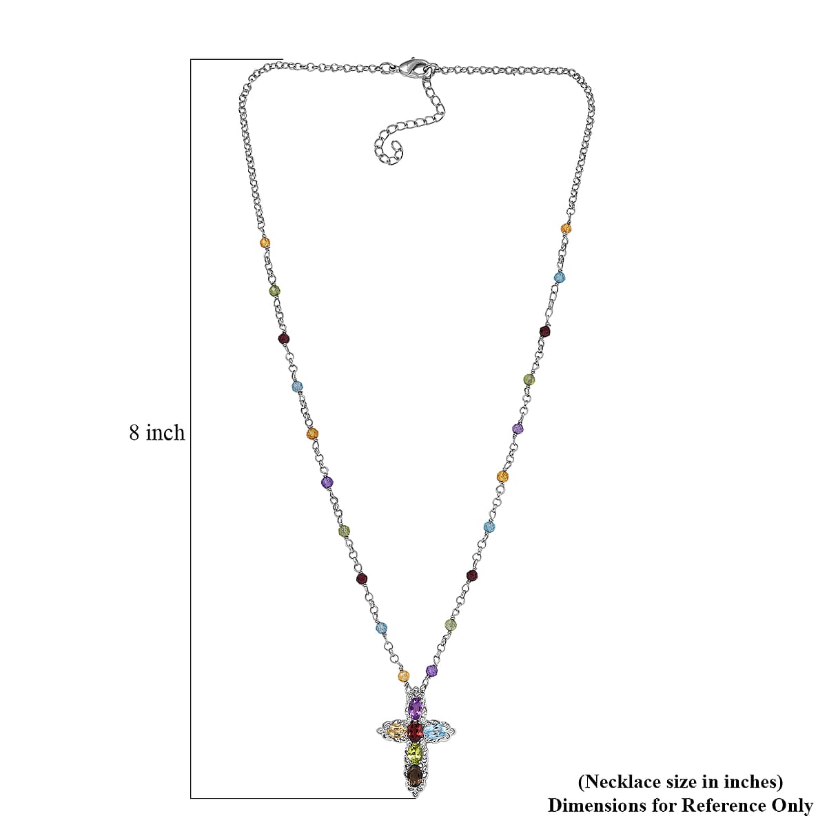 EverTrue Multi Gemstone 8.25 ctw Cross Necklace in Platinum Bond 18 Inches image number 5