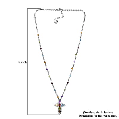 EverTrue Multi Gemstone 8.25 ctw Cross Necklace in Platinum Bond 18 Inches