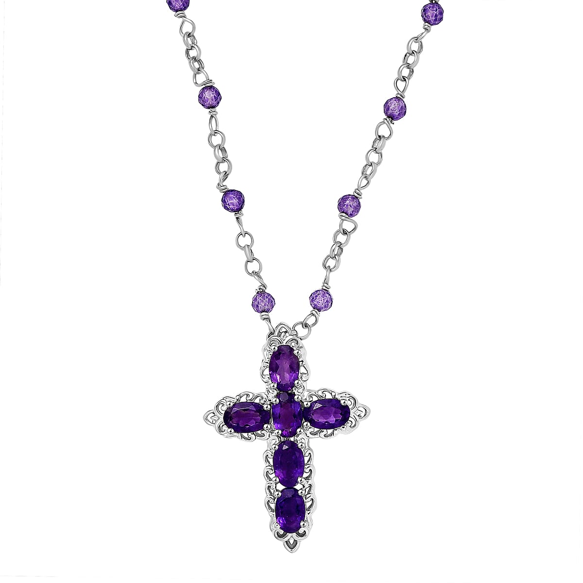 EverTrue African Amethyst 5.90 ctw Cross Necklace in Platinum Bond 18 Inches image number 0