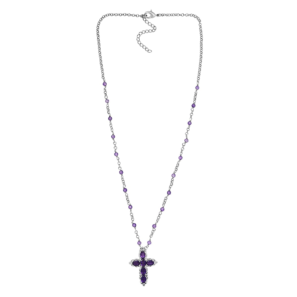EverTrue African Amethyst 5.90 ctw Cross Necklace in Platinum Bond 18 Inches image number 3