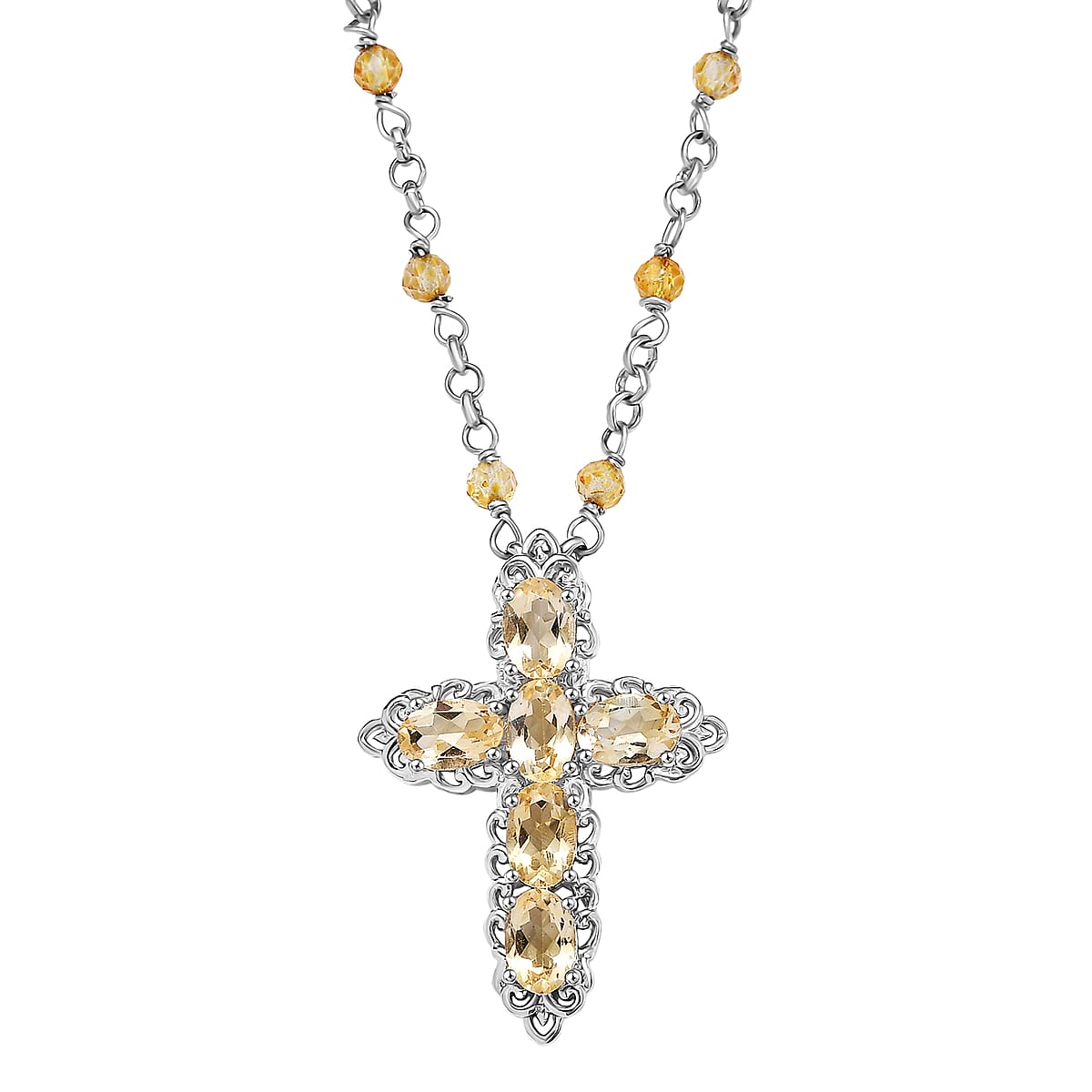 EverTrue Brazilian Citrine 7.20 ctw Cross Necklace in Platinum Bond 18 Inches image number 0