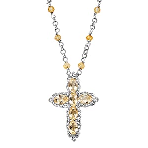 EverTrue Brazilian Citrine 7.20 ctw Cross Necklace in Platinum Bond 18 Inches
