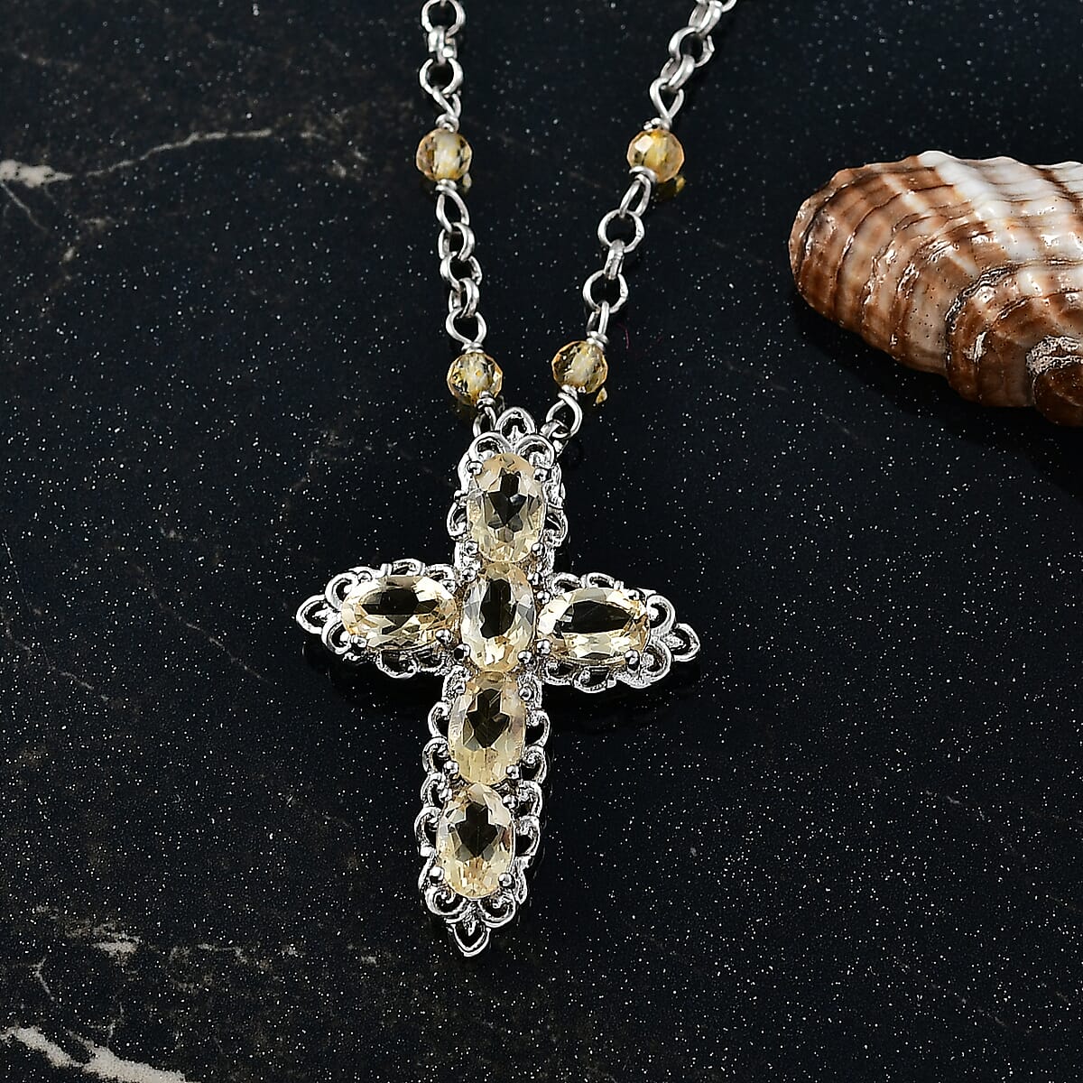 EverTrue Brazilian Citrine 7.20 ctw Cross Necklace in Platinum Bond 18 Inches image number 1