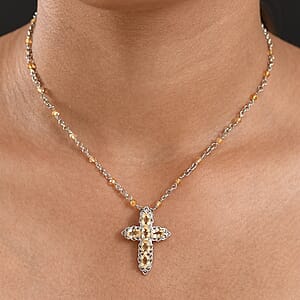 EverTrue Brazilian Citrine 7.20 ctw Cross Necklace in Platinum Bond 18 Inches