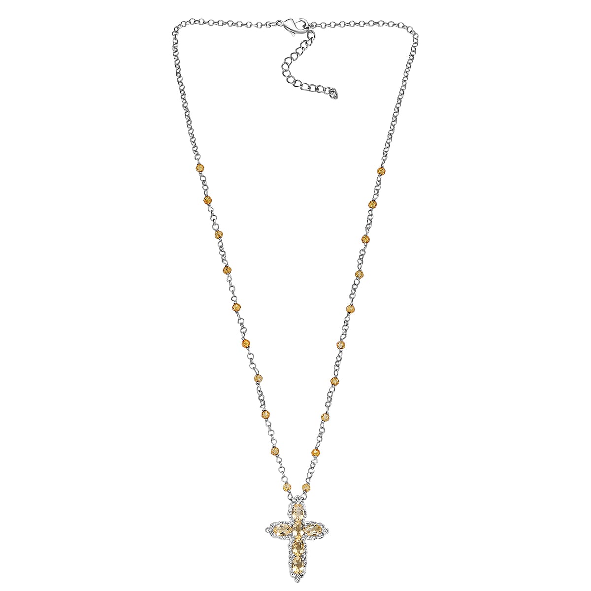 EverTrue Brazilian Citrine 7.20 ctw Cross Necklace in Platinum Bond 18 Inches image number 3